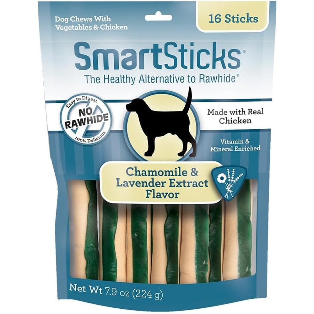 SmartBones SmartSticks Calming Care Rawhide Free Dog Treats With Chicken Chamomile And Lavender Flavor 16 Sticks