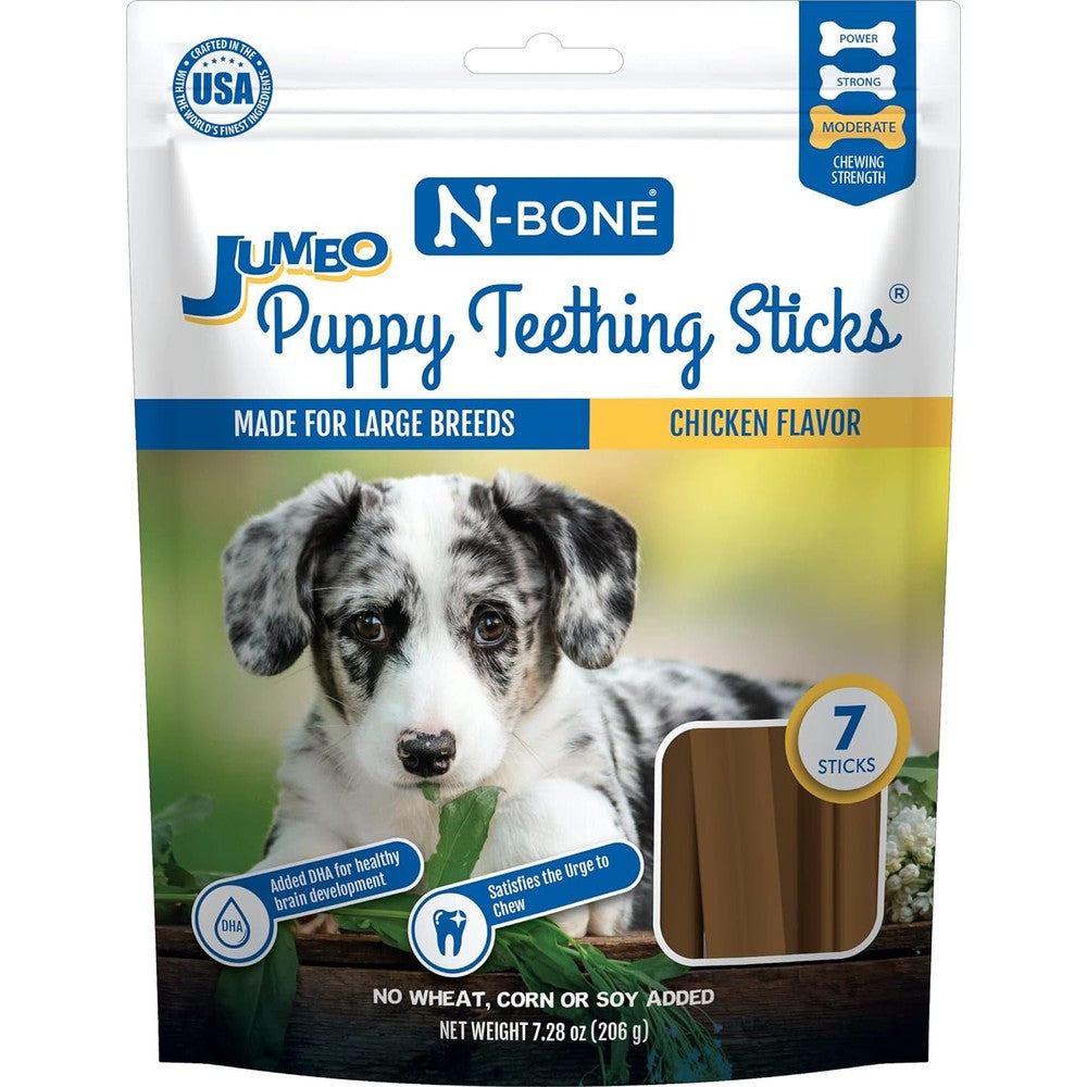 N-Bone Jumbo Puppy Teething Sticks Chicken Flavor For Large Breed Puppies 7.28 Ounce Bag