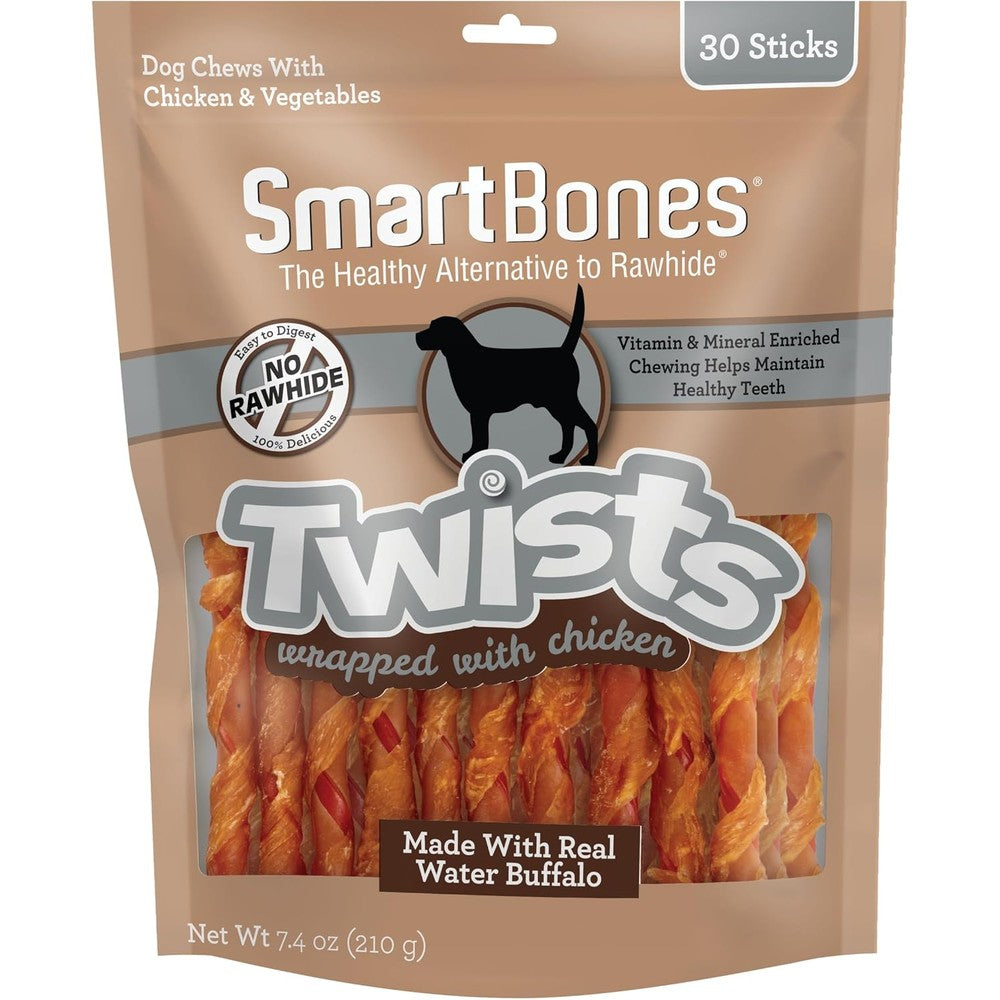 SmartBones Twists Wrapped With Chicken Made With Real Water Buffalo Rawhide Free Chews For Dogs 30 Count 7.40 Ounce Pack Of 1