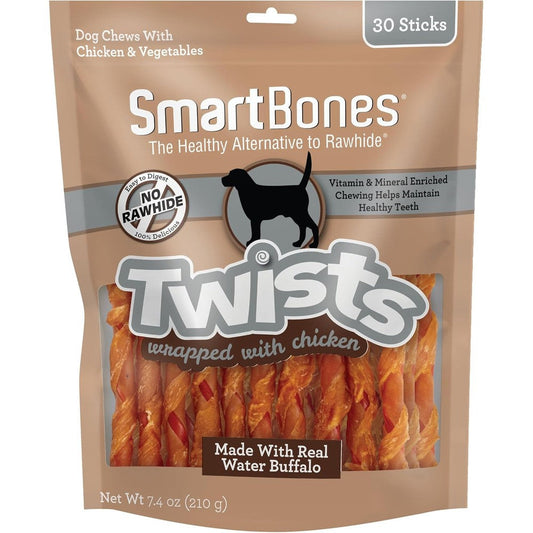 SmartBones Twists Wrapped With Chicken Made With Real Water Buffalo Rawhide Free Chews For Dogs 30 Count 7.40 Ounce Pack Of 1