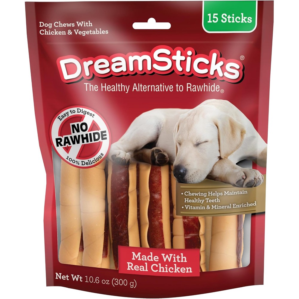 DreamBone Chicken Wrapped Mini Stick Dog Treats Rawhide Free Highly Digestible Vegetable And Chicken Chews For Dogs 15 Count