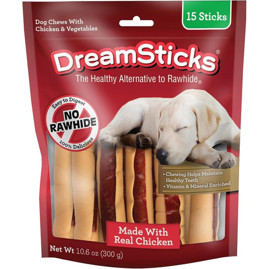 DreamBone Chicken Wrapped Mini Stick Dog Treats Rawhide Free Highly Digestible Vegetable And Chicken Chews For Dogs 15 Count