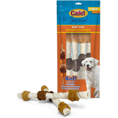 Cadet Gourmet Shish Kabob Dog Chews For Large Breeds, Rawhide Treats With Chicken And Sweet Potato, Natural Beef Hide, 10 Inch Sticks, 4 Count