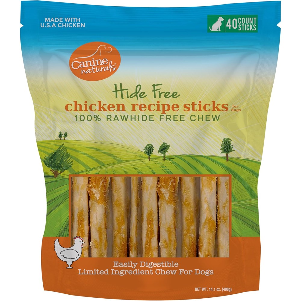 Canine Naturals Chicken Recipe Chew Rawhide Free Dog Treats Made From Usa Raised Chicken All Natural And Easily Digestible 40 Pack Of 5 Inch Stick ...
