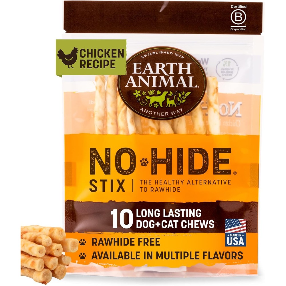 Earth Animal No Hide Chicken Flavored Small Dog Chews Sticks Long Lasting Rawhide Alternative Treats For Small Dogs And Cats 10 Count