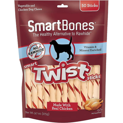 SmartBones Smart Twist Sticks Rawhide Free Dog Chew Sticks Made With Real Chicken And Vegetables Fifty Sticks 9.7 Ounce