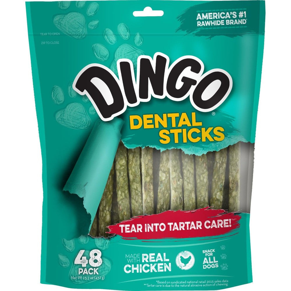 Dingo Dental Sticks Tartar And Plaque Control Dog Treats With Real Chicken 48 Count