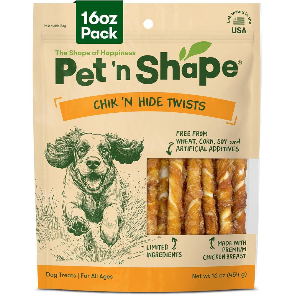 Pet 'n Shape Chik 'n Hide Twists Chicken Wrapped Rawhide Natural Dog Treats Small 16 Ounce