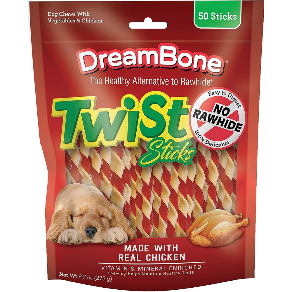 DreamBone Chicken Twist Sticks Rawhide Free Dog Chew Treats Enriched With Vitamins And Minerals 50 Count