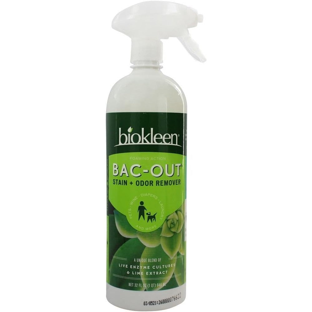 Biokleen Bac-Out Stain And Odor Remover With Foaming Action Spray, Plant-Based Enzyme Formula, 32 Fluid Ounces