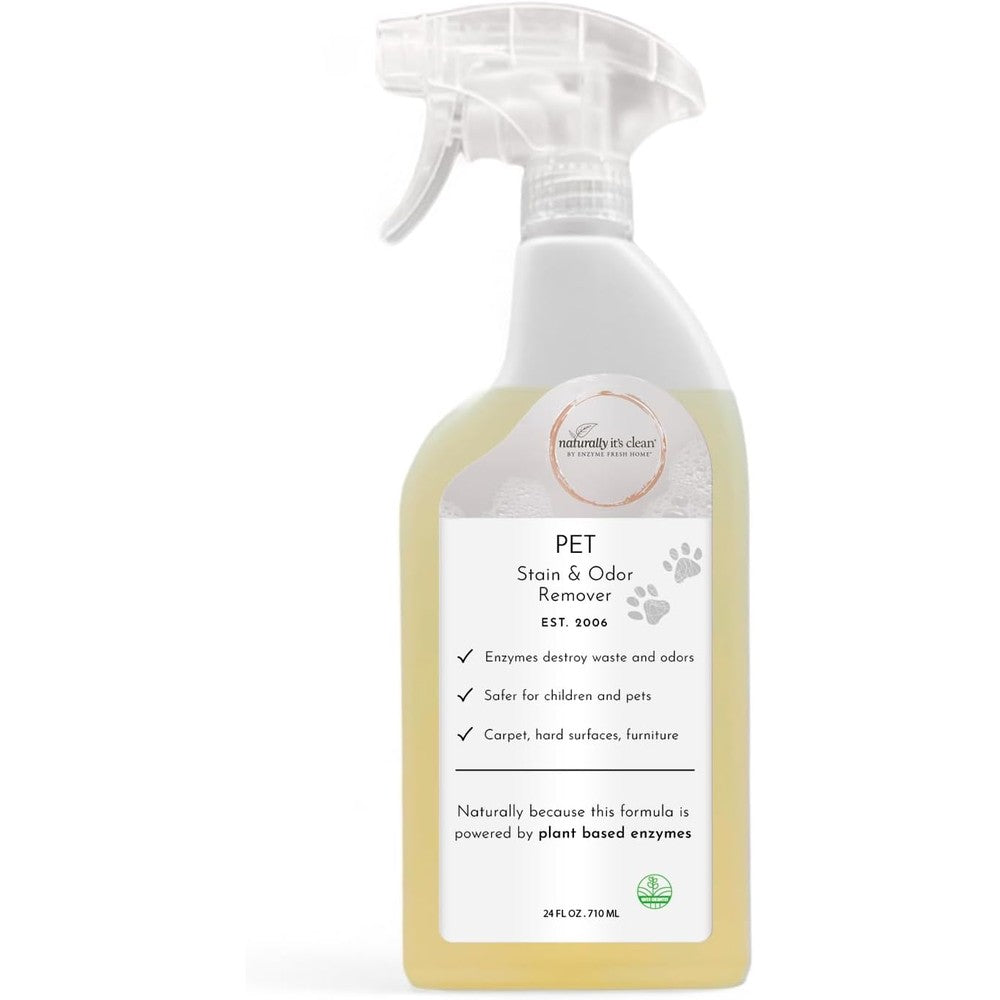 Naturally It's Clean Enzyme Pet Stain And Odor Remover Plant-Based Cleaner For Dog And Cat Messes 24 Fluid Ounces