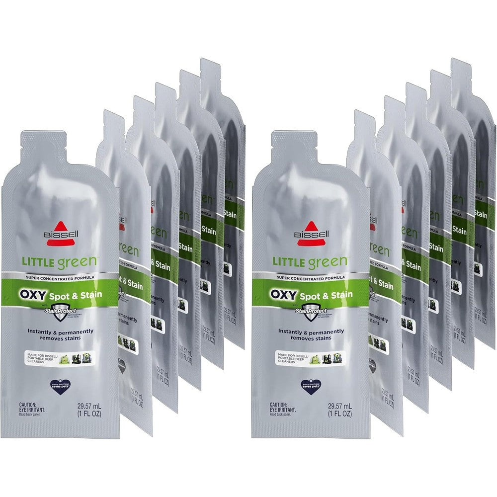 Bissell Little Green Pro Oxy Spot And Stain Super Concentrate Cleaning Formula For Portable Deep Cleaners, 6 Super Concentrate Pouches, Pack Of 2