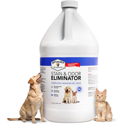 Stuart Pet Supply Co. Professional Strength Pet Odor Eliminator Enzyme Cleaner For Dog And Cat Urine Stains Fresh Linen Scent