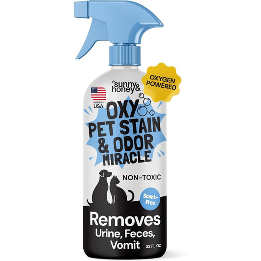 Sunny And Honey Oxy Pet Stain And Odor Eliminator Oxygen Powered Carpet Cleaner Spray For Rugs Couches And Mattresses 32 Fluid Ounces