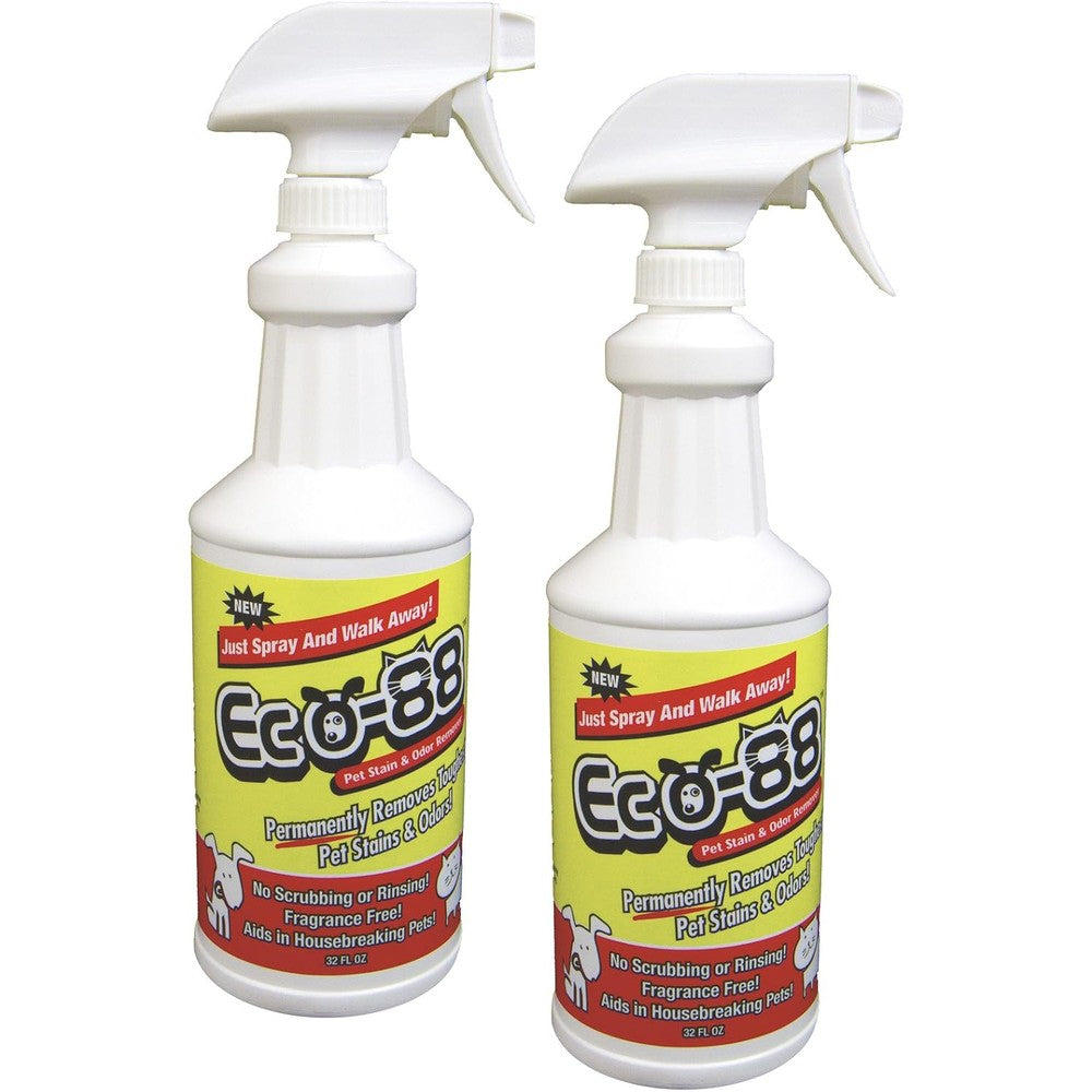Eco-88 Pet Stain And Odor Remover Spray Two Pack, 32 Fluid Ounce Bottles, Professional Strength Biodegradable Formula For Carpets And Upholstery