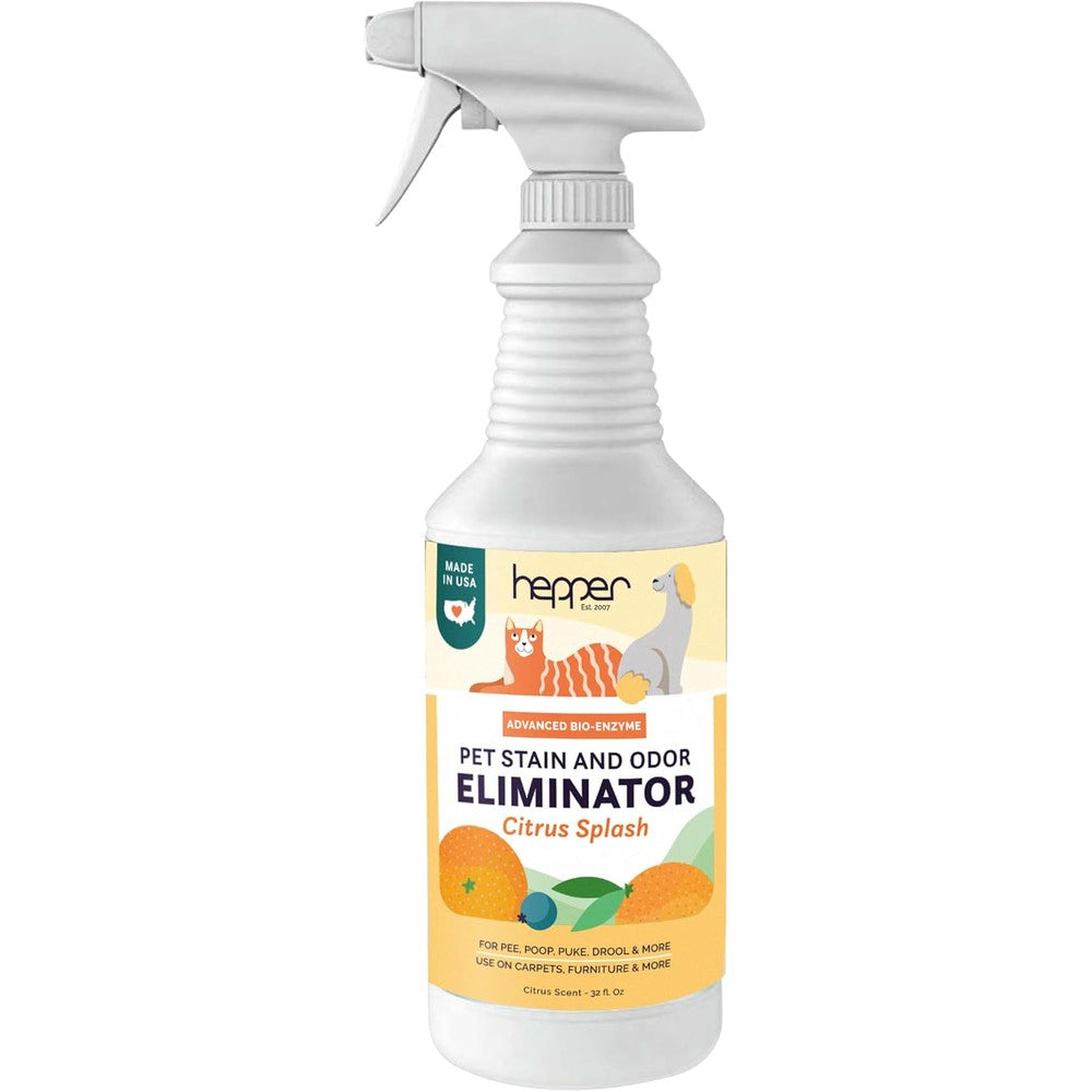 Hepper Advanced Bio-Enzyme Pet Stain And Odor Eliminator Spray For Cats Dogs And Animals 32 Fluid Ounces Citrus Splash Scent