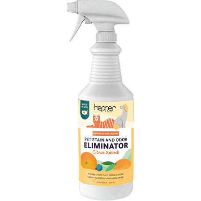 Hepper Advanced Bio-Enzyme Pet Stain And Odor Eliminator Spray For Cats Dogs And Animals 32 Fluid Ounces Citrus Splash Scent