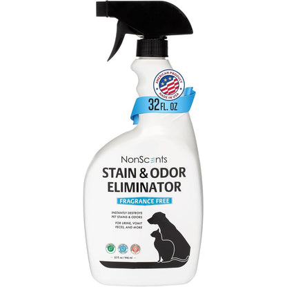 NonScents Stain And Odor Eliminator Spray For Strong Odor 32 Fluid Ounces Pet Odor Eliminator For Home Carpet Stain Remover For Cats And Dog Urine