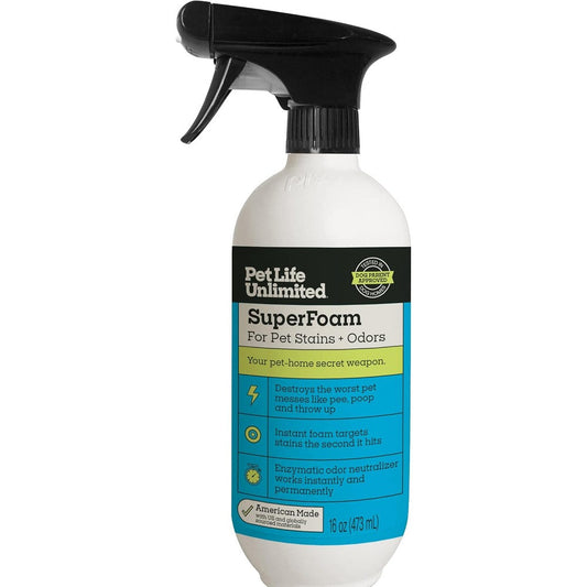 Pet Life Unlimited SuperFoam Stain And Odor Eliminator Spray For Carpet And Upholstery With Juniper Leaf Scent 16 Fluid Ounces