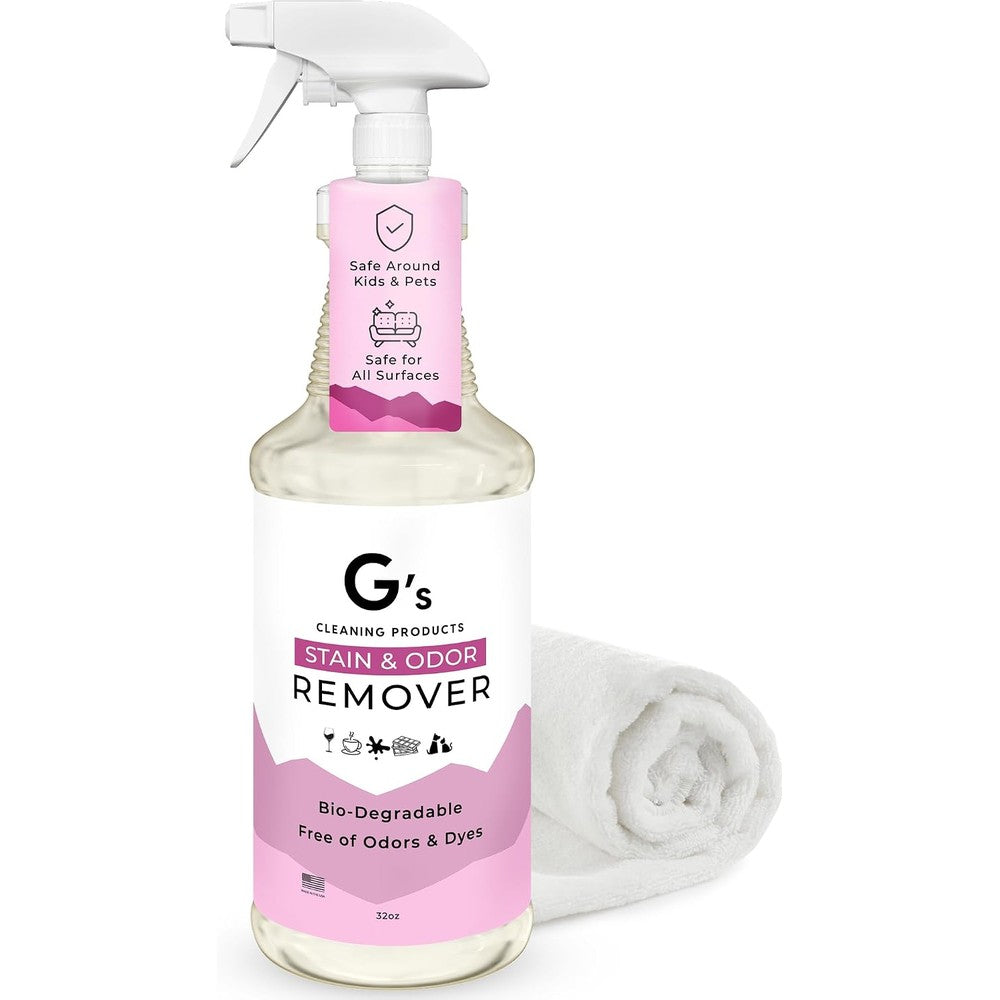 G's Cleaning Biodegradable Stain And Odor Remover Spray For Pet Urine 32 Fluid Ounces Enzyme Cleaner For Carpet Furniture And Mattress