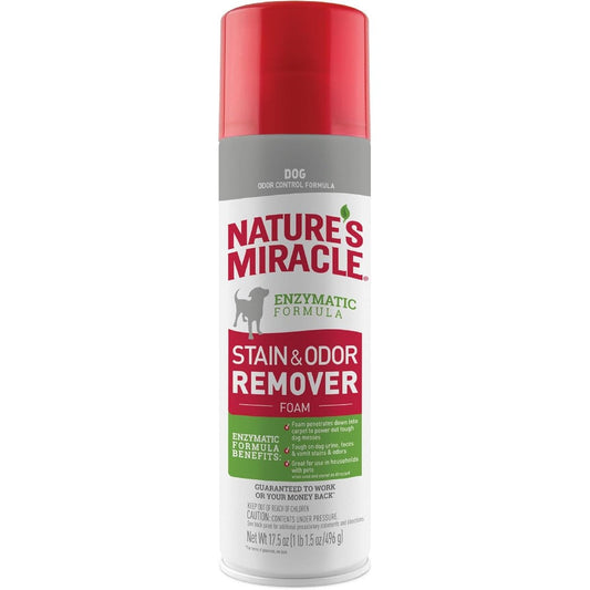 Nature's Miracle Stain And Odor Remover Foaming Aerosol For Dogs 17.5 Ounces Enzyme Powered Pet Mess Cleaner