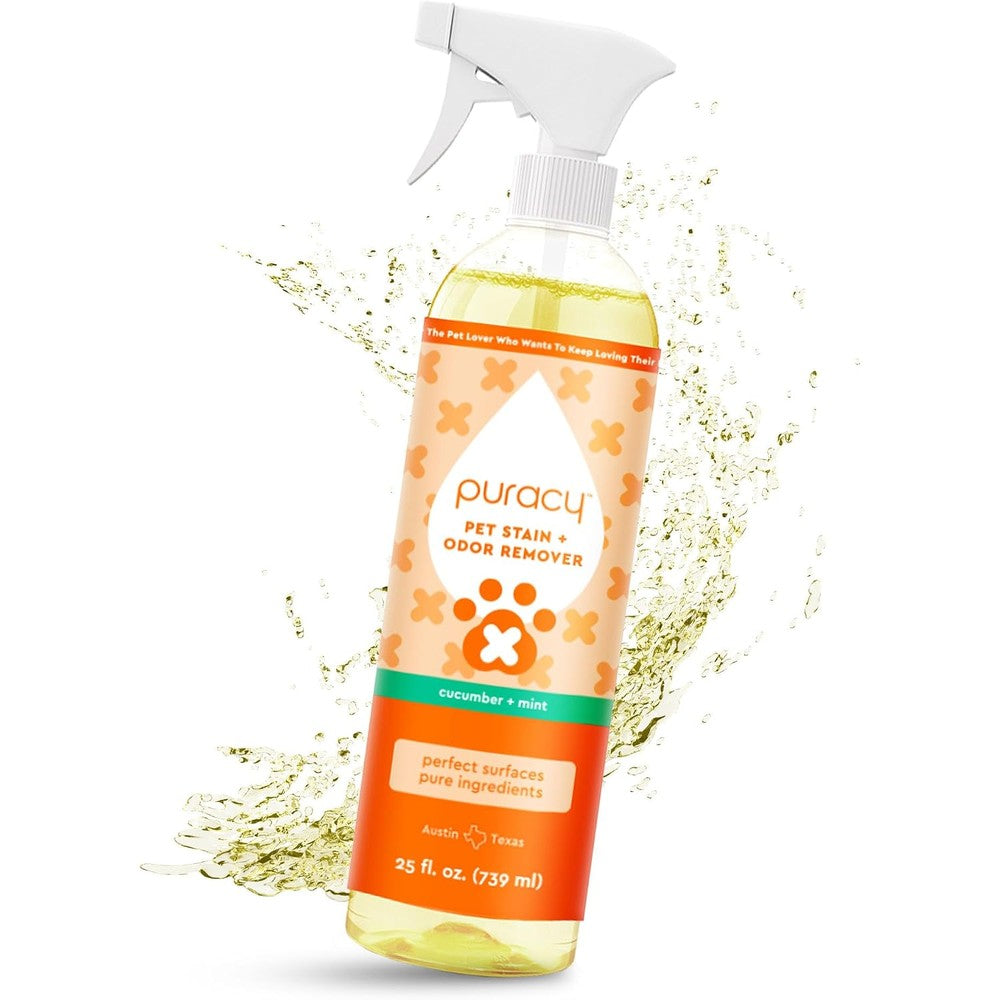 Puracy Natural Pet Stain And Odor Remover Professional Strength Enzyme Cleaner For Dog And Cat Accidents Cucumber And Mint 25 Fluid Ounces