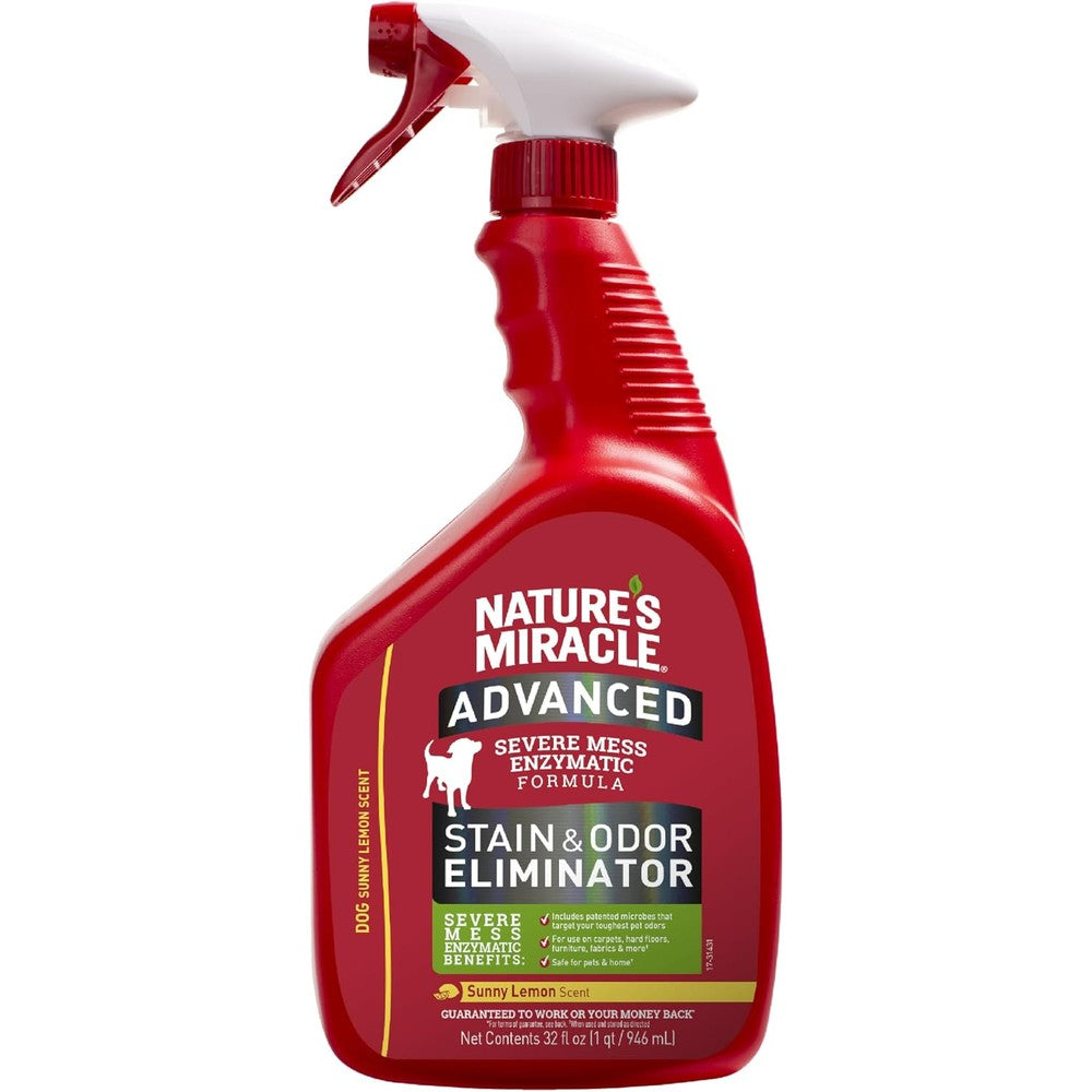 Nature's Miracle Advanced Stain And Odor Eliminator For Dogs, Severe Mess Enzymatic Formula, Sunny Lemon Scent, 32 Fluid Ounces