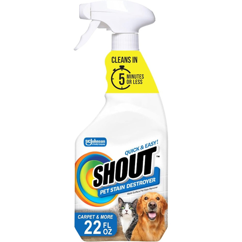 Shout Pet Stain Remover Spray Color Safe Multisurface And Carpet Cleaner Solution For Dog And Cat Urine Feces Vomit And Mud 22 Fluid Ounce