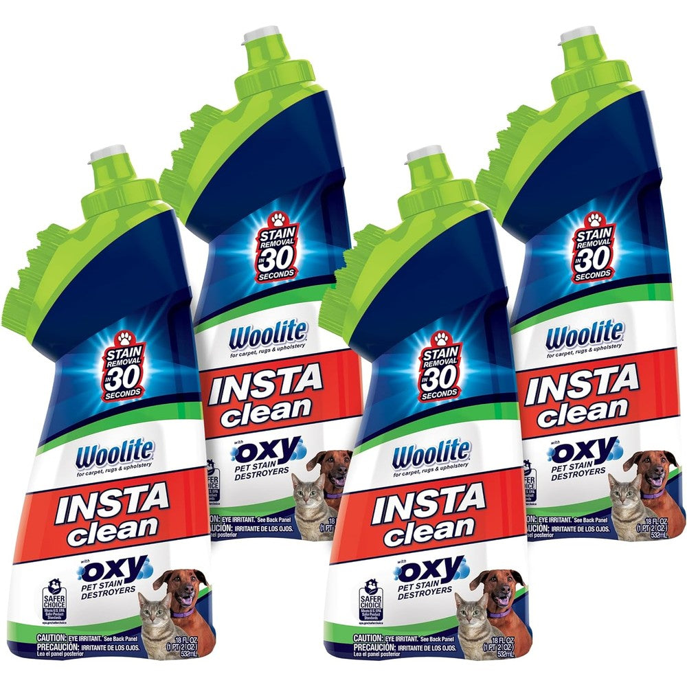 Bissell InstaClean Oxy Pet Spot And Stain Remover With Built In Brush Head, 18 Fluid Ounce, 4 Pack