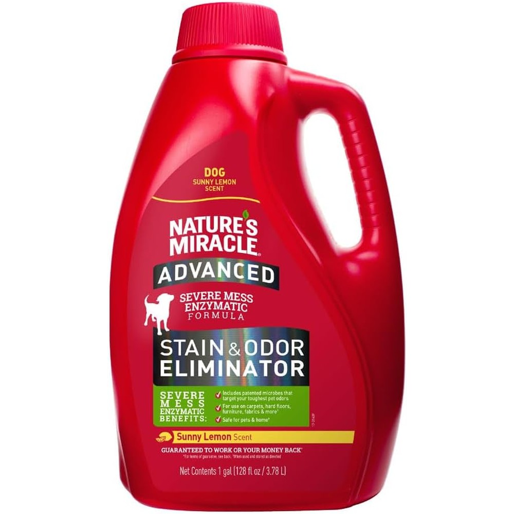 Nature's Miracle Advanced Stain And Odor Eliminator Severe Mess Enzymatic Formula Sunny Lemon Scent 1 Gallon Bottle