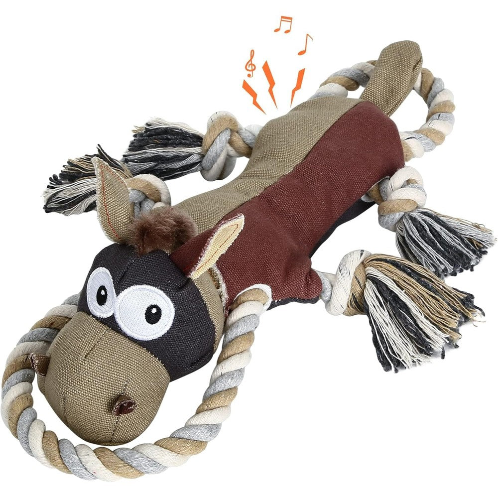 Iokheira Indestructible Squeaky Dog Toy For Aggressive Chewers Large Size Double Layer Canvas Tug Of War Toy Auburn Donkey