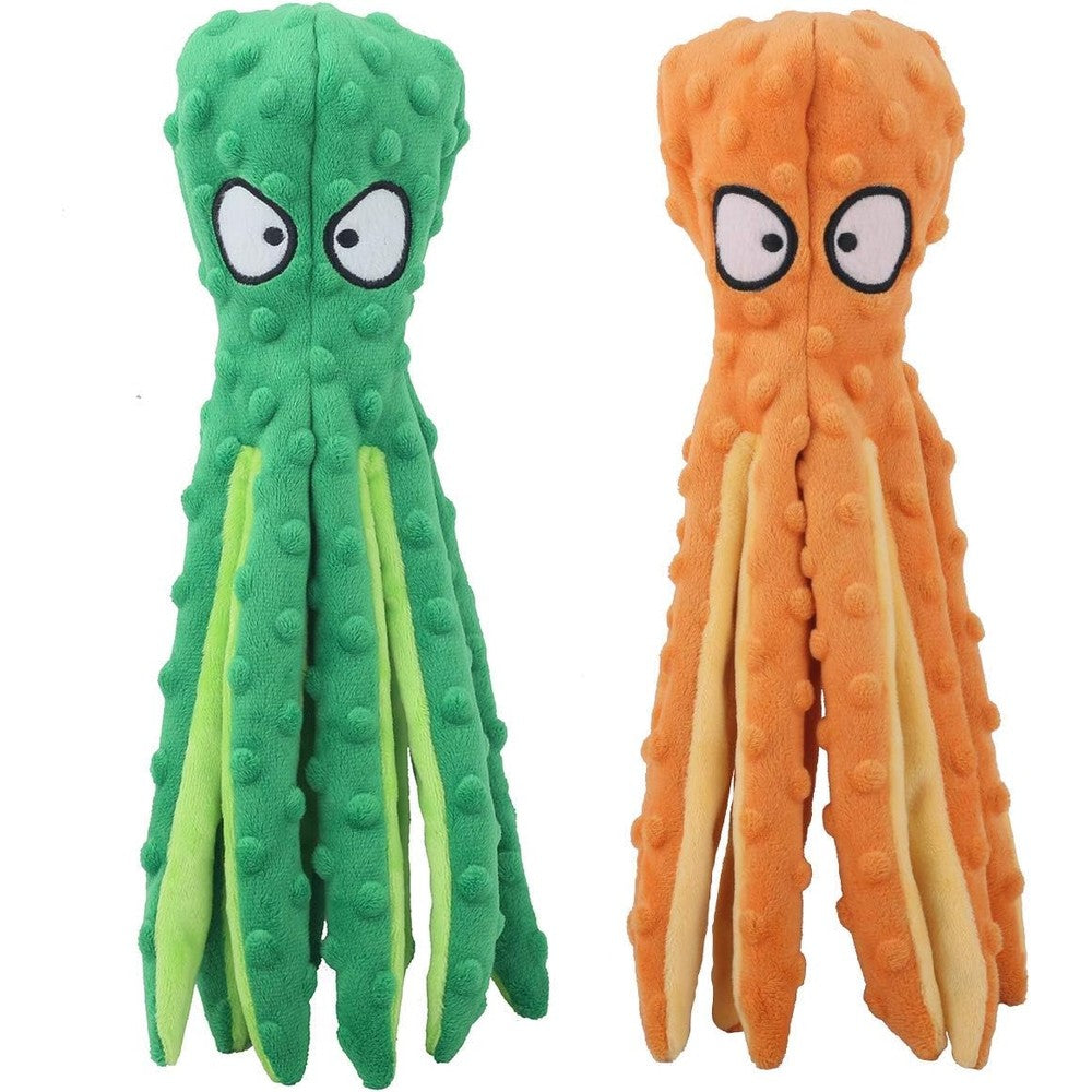 CPYOSN Dog Squeaky Toys Octopus No Stuffing Crinkle Plush Puppy Teething Chew Toys For Small And Medium Dogs 2 Pack Orange And Green