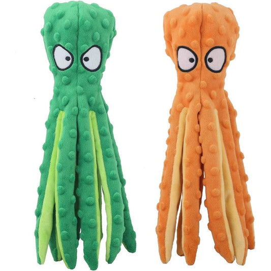 CPYOSN Dog Squeaky Toys Octopus No Stuffing Crinkle Plush Puppy Teething Chew Toys For Small And Medium Dogs 2 Pack Orange And Green