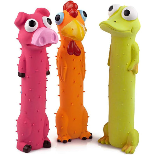 Chiwava 3 Pack 9 Inch Squeaky Latex Dog Toys Standing Stick Animal Puppy Fetch Interactive Play Set For Small Medium Dogs