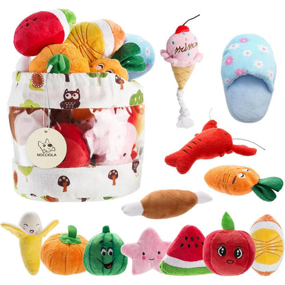 Nocciola 12 Pack Dog Squeaky Toys Cute Plush Chew Toys Assortment For Small And Medium Dogs With Portable Storage Bag