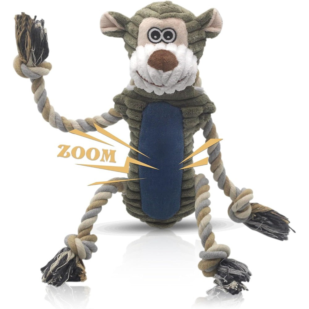 BUYPOW Funny Plush Dog Chew Toy Monkey Interactive Tug Of War Squeaky Stuffed Pet Toy For Small Medium And Large Dogs One Count