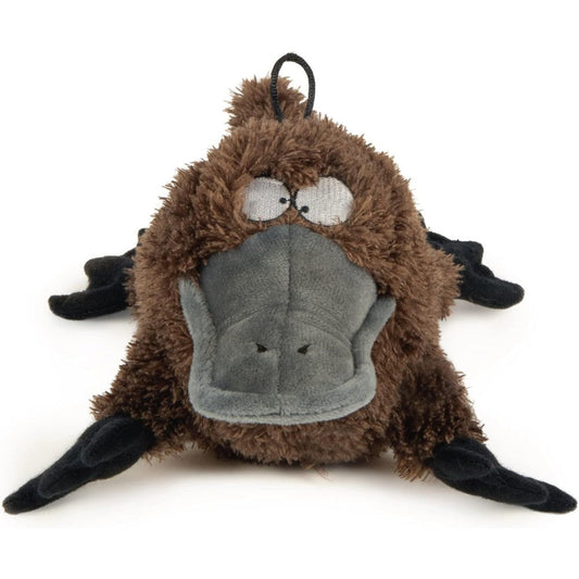 TrustyPup Strong N Silent Platypus Silent Squeak Plush Dog Toy With Chew Guard Technology Brown Large Size Ultra Sonic Squeaker For Quiet Playtime