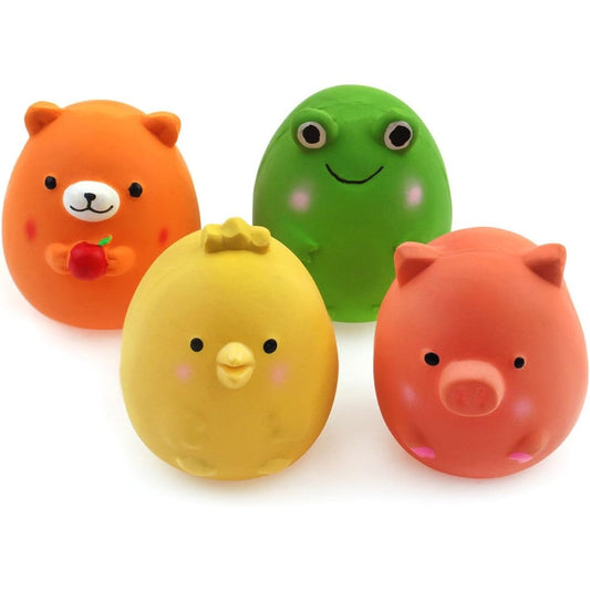 Chiwava 4 Piece Squeak Latex Puppy Toy Set Funny Animal Shape Interactive Play For Small Breed Dogs Assorted Colors 2.4 Inch