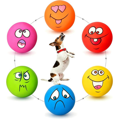 HOLYSTEED Latex Dog Squeaky Toys Soft Rubber Smile Face Flat Ball Chewing Fetch Play Balls for Puppies and Small Breeds Multicolor 6 Count