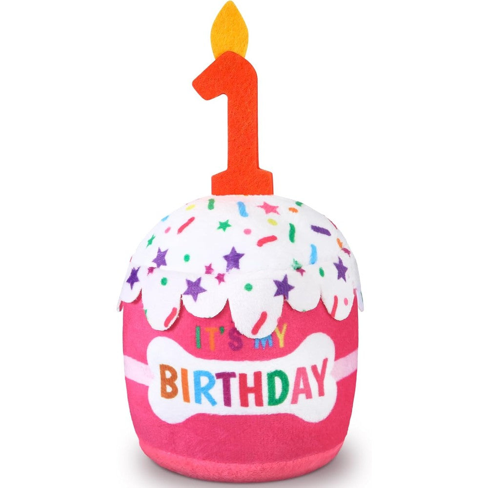 Dansydaisy Dog First Birthday Cake Squeaky Plush Toy Party Decoration Accessories For Small Medium And Large Dogs Pink Variant