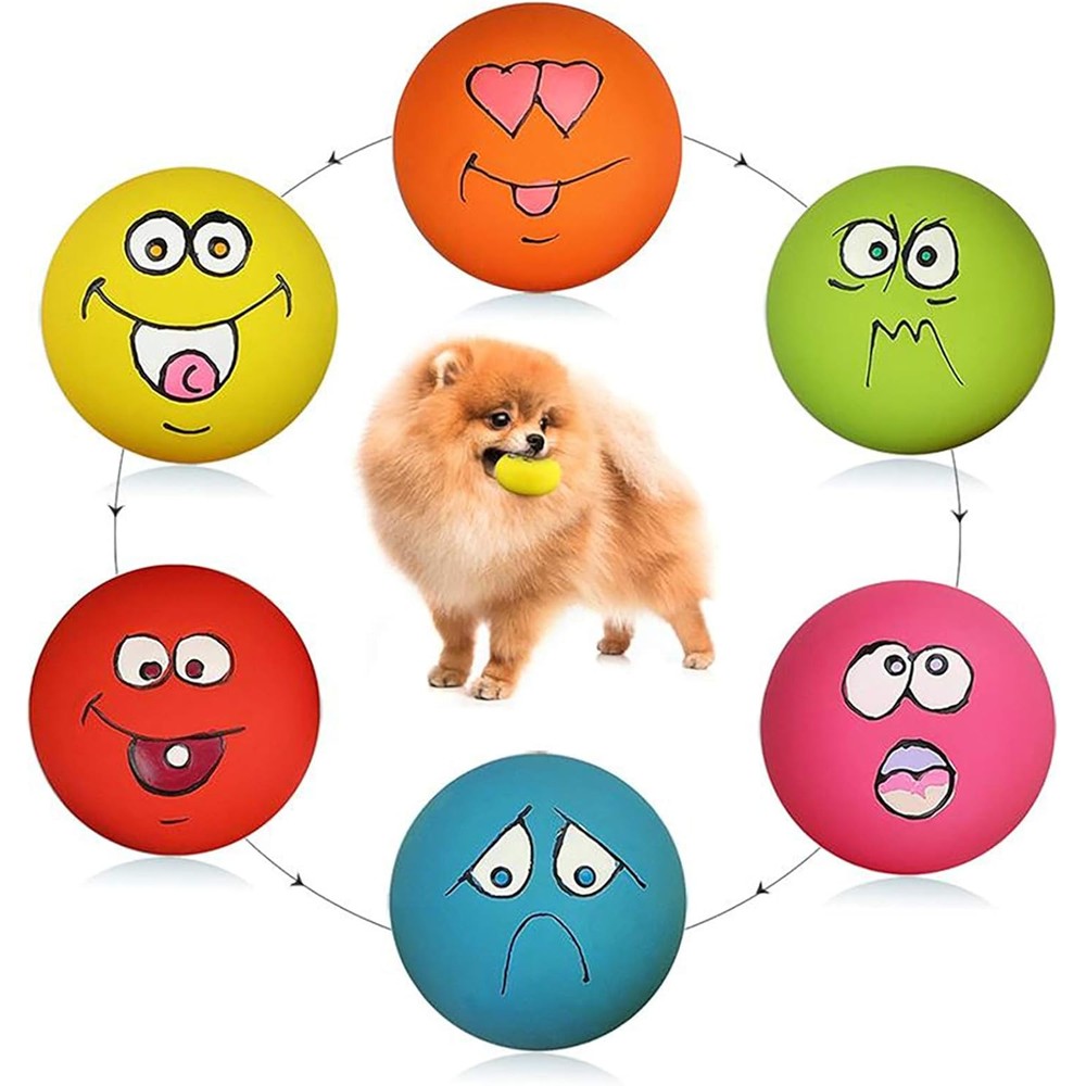 HDSX Smile Face Dog Squeaky Toys Soft Latex Squeak Balls For Puppy And Small Breed Dogs Non Toxic Rubber Pet Play Pack Six Pieces Set