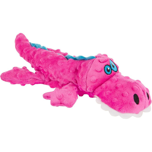 goDog Gators Squeaky Plush Dog Toy With Chew Guard Technology Durable Fabric And Squeaker For Active Play Pink Large
