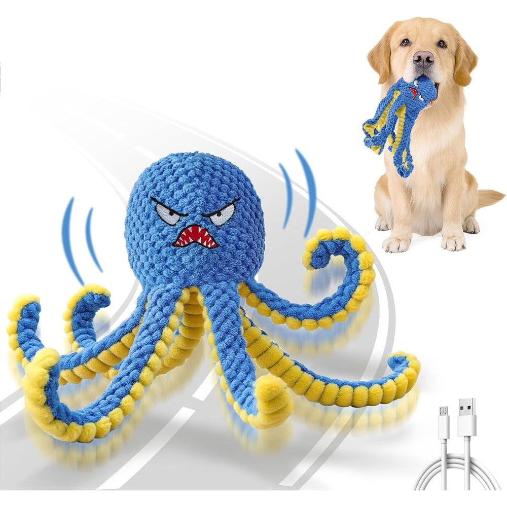 Qraxond Interactive Dog Toys Octopus Durable Automatic Jumping Squeaky Moving Tug Of War Doggie Toy USB Rechargeable Blue Variant For Light Chewers