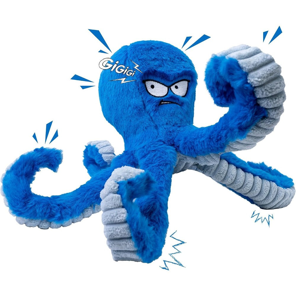 LEGEND SANDY Tough Dog Toys Interactive Squeaky Tug Of War Doggie Toy Crinkle Blue Octopus Plush Chew Toy For Large Dogs One Count