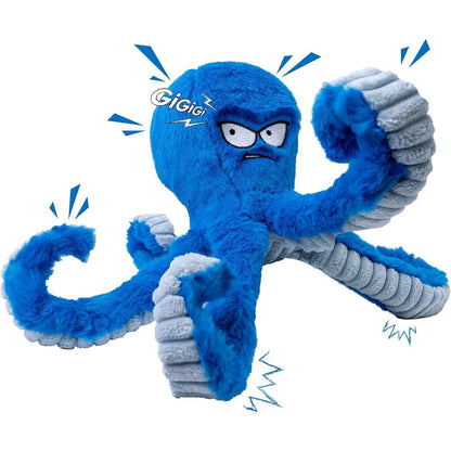 LEGEND SANDY Tough Dog Toys Interactive Squeaky Tug Of War Doggie Toy Crinkle Blue Octopus Plush Chew Toy For Large Dogs One Count