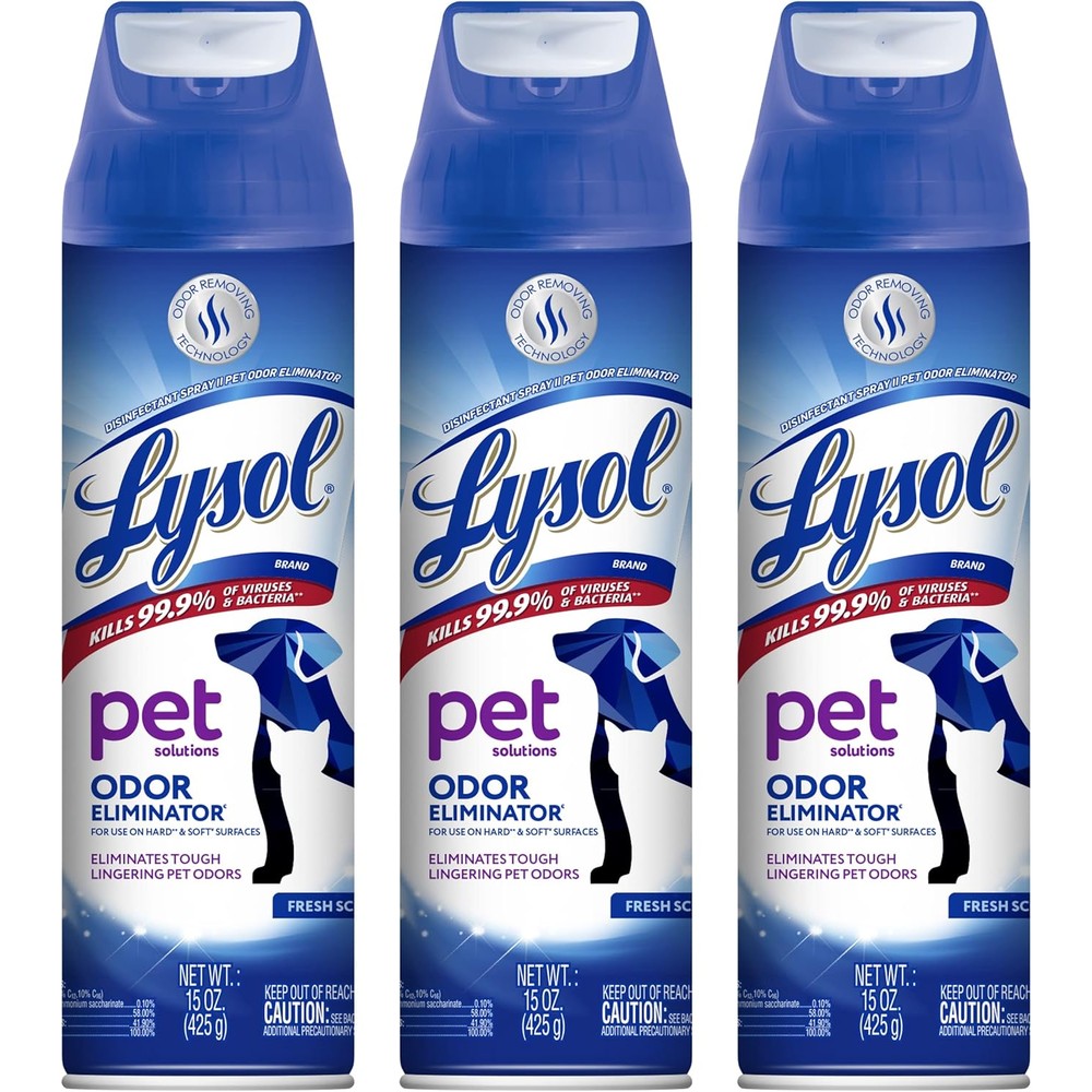 Lysol Pet Odor Eliminator Sanitizing And Disinfecting Spray For Pet Odors Fresh Scent 15 Ounces Pack Of 3