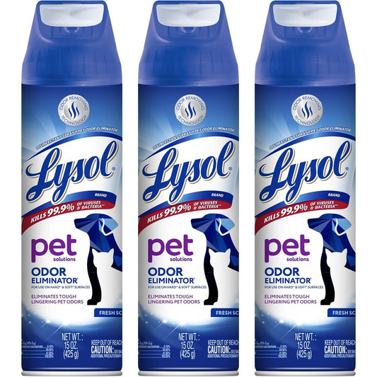 Lysol Pet Odor Eliminator Sanitizing And Disinfecting Spray For Pet Odors Fresh Scent 15 Ounces Pack Of 3
