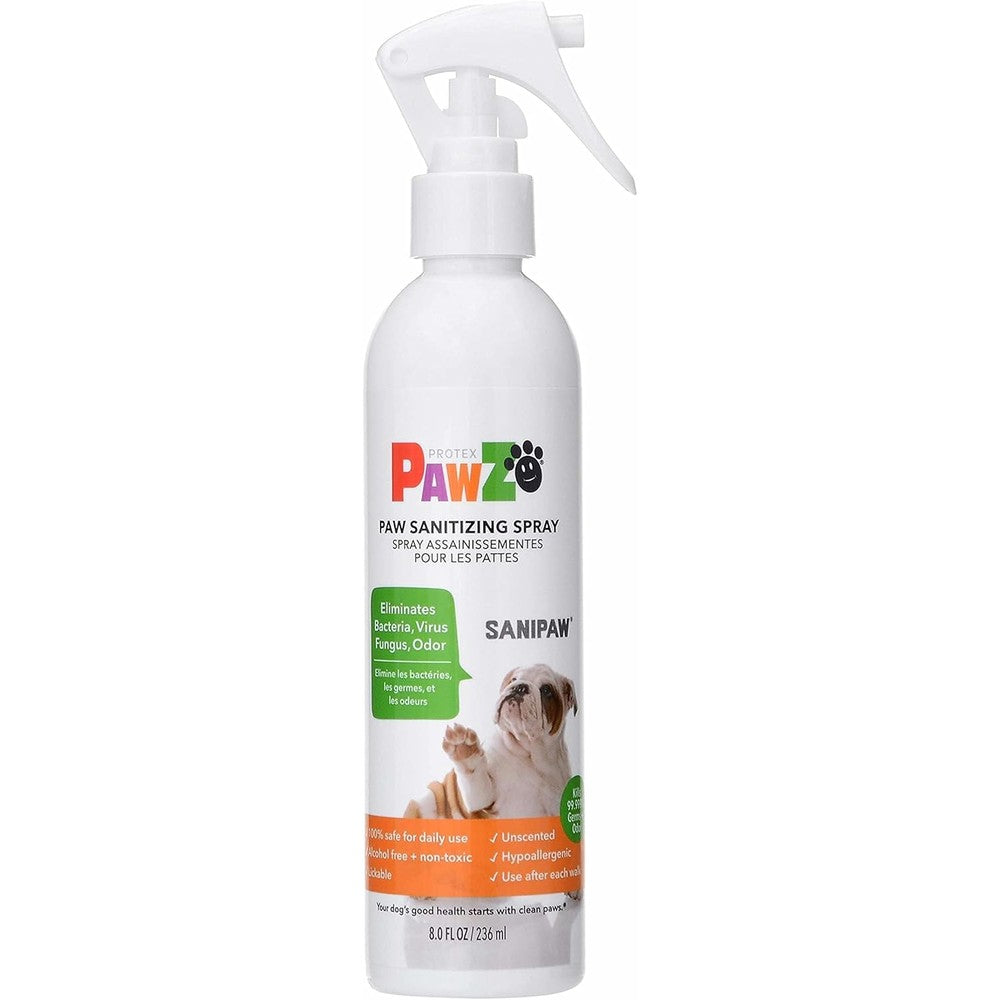 PawZ SaniPaw Dog Paw Cleaner And Odor Eliminator Spray, 8 Fluid Ounce Alcohol Free Sanitizing Formula For Dogs