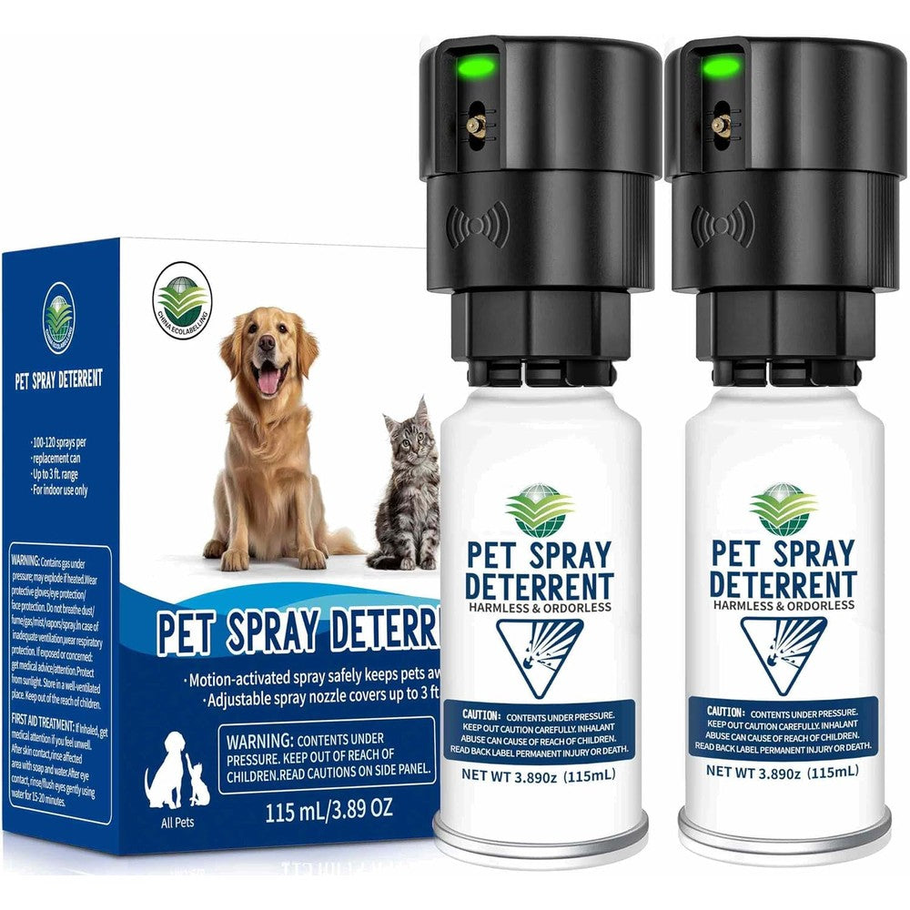 Diloqio Cat Spray Deterrent System 2 Pack Motion Activated Indoor Pet Repellent For Cats And Dogs With Odorless Mist 3.89 Fluid Ounce Canisters