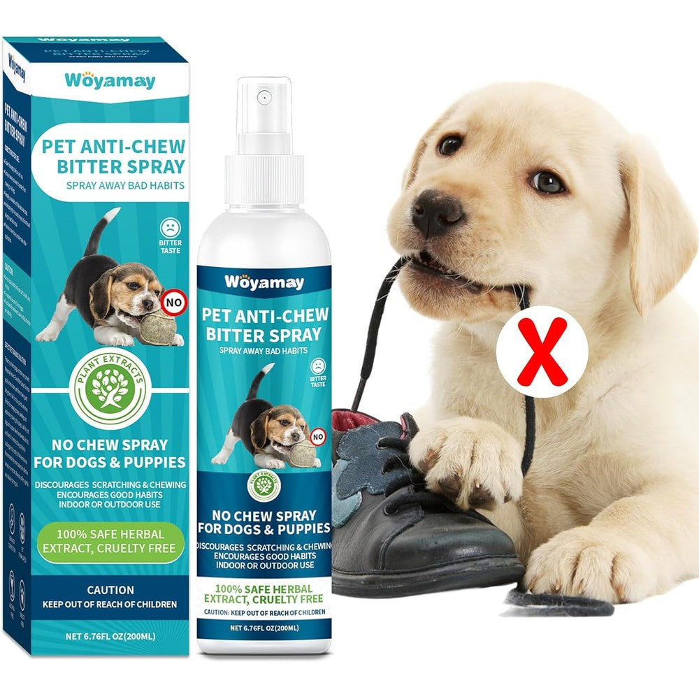 Woyamay No Chew Spray For Dogs 200 Milliliters Bitter Apple Training Aid To Stop Chewing And Licking Furniture Shoes And Bandages